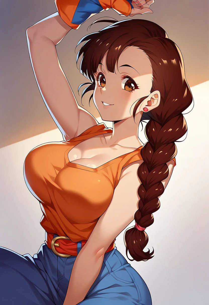 Delia Ketchum, sit on the sofa, perfect fingers,huge breast,cleavage,big tits,shirt lift,frustrated,breast close-up,from the front