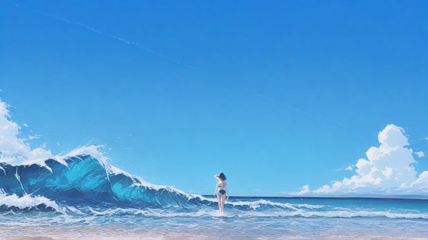 4k ultra HD, open ocean, middle of the ocean, only the sea for as far as you can see, the beautiful blue sky on the horizon