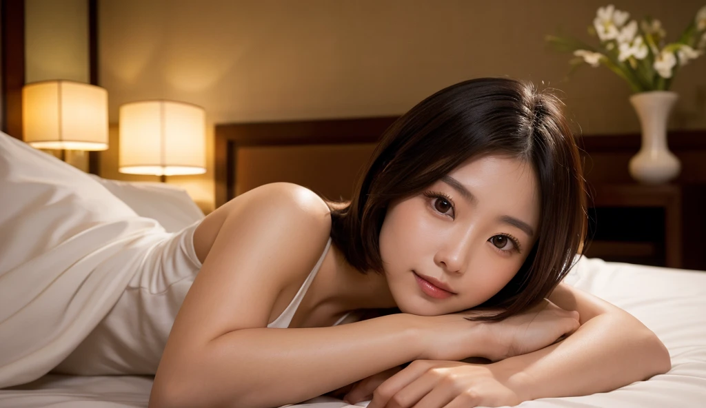 Highest quality:1.2、Ultra-high resolution、8k、32K、RAW Photos、masterpiece、Cinema Lighting、Realistic:1.4、
Very detailed、
erotic、Completely naked、(20-year-old)、(Japanese Idols)、(very cute)、
Love Hotel、bed、