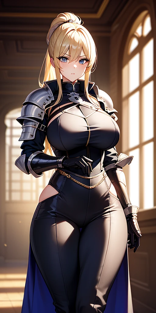 Mlynar(Arknights),yellow hair,animal ears,curvy body,wearing general suit(half torn off), wielding big rapier(one only), big breast,big thighs,radiant background,midnight setting,nsfw, uncensored.