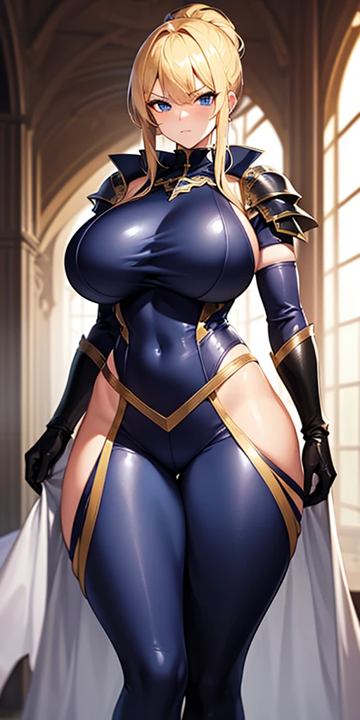 woman in shiny armor, big breasts, naughty, full body shot