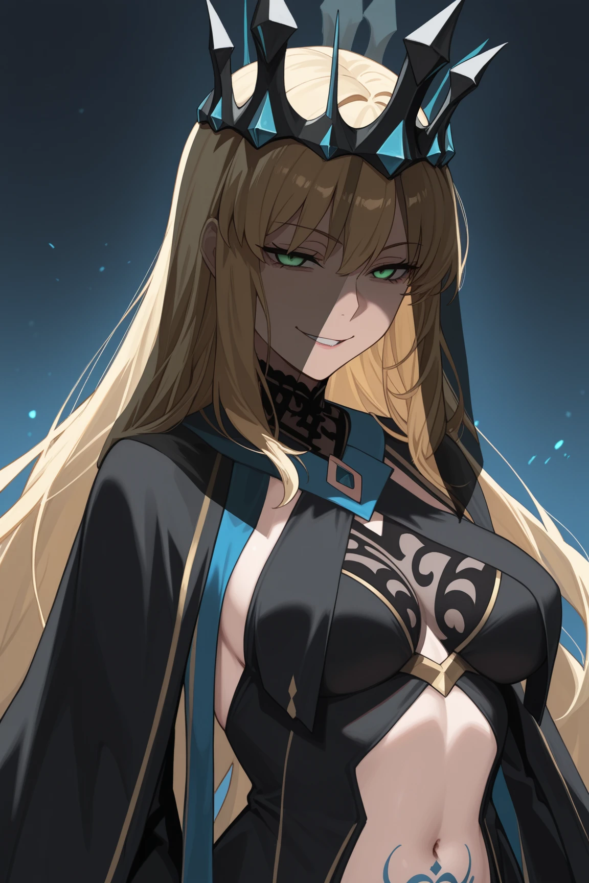 1girl, anime, cute girl, blank background, white background, fantasy, detailed fantasy dress with highlights, beautiful face, beautiful eyes, dark colors, black hair with multicolor streaks, red eye with different color pupil in eye, multicolor eye, medium breasts, slight cleavage, beautiful skin, cute, breast curtains, extremely delicate and beautiful, (beautiful detailed face:1.0), (detailed deep eyes), symmetrical breasts, deep eyes, shiny skin, portrait, slender waist, hips wider than shoulders, thighs, expressionless, young girl, luminous eyes, adorable,(Kpop idol),(aegyo sal:1),(Platinum blonde hair:1),((puffy eye)),Black panty,sexy posture,Superskirt, Ultra-high resolution,Black collar,slim figure, Abdominal y tattoo, womb tattoo,Tight-fitting leg ring,y tattoo on half-body,Bare skin, Armored hand,Hidden fingertips,Hand covered,Arm covered,Fist covered,{{beautiful detailed fingers}}, tufts of hair, moderate beautiful breast:1.0,(masterpiece:1.2), best quality, high-res, HDR, perfect face, intricate armor, delicate blue filigree, intricate filigree, red metalic parts, detailed part, dynamic pose, dynamic lights, cute face, neutral expression, shuimobysim, lotus, hanfu, maxiskit, dress conservatively 1girl, solo, long blue hair, standing,
