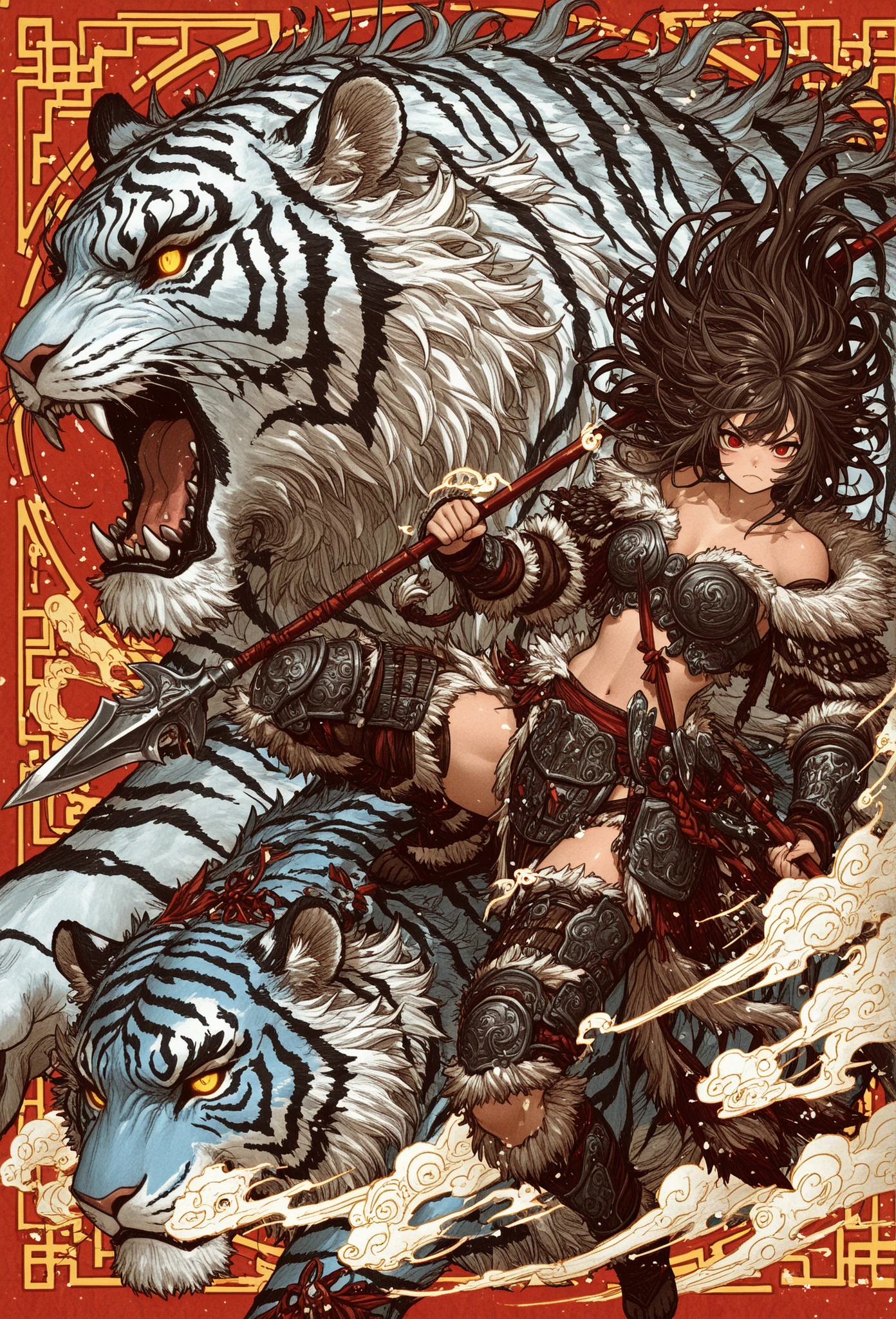 Beautiful girl carrying samurai fight with the beast
