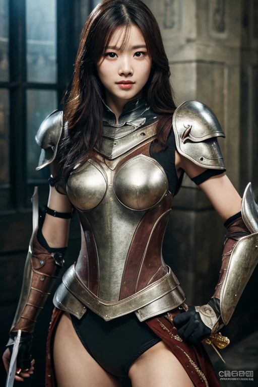 Urzan-6500-v1.1, (RAW Photos:1.2), (Realistic:1.4), Beautiful details, Very detailed eyes and face, Beautiful details, Ridiculous, incredibly Ridiculous, Large file size, Very detailed, High resolution, Very detailed, (Apply dark red lipstick to your lips:1.2), Highest quality, masterpiece, Daytime, Kemomimi, ((Beautiful Japanese Woman)), (Knight in armor:1.4), shape, Very detailed, CG, Unified, 8k wallpaper, wonderful, Finer details, masterpiece, Highest quality, Very detailed 8k wallpaper, Light on the face, Cinema Lighting, ((Three female knights in armor:1.5)), (In the old medieval European city:1.7), (The town is on fire:1.2), ((Shoot a bow and arrow:1.4)), 24-years-old, (Ample breasts:1.5)、(Big Ass:1.4)、((Accentuate your cleavage:1.6)), (There is no armour on the chest:1.4), (glamorous:1.3), (Muscular body:1.4), (Tight waist:1.3), (from the front:1.4), Long Hair, Slightly brown hair color, (Don't look at the camera:1.4), (Grim expression), (cameltoe:1.2), Upper body from the knee up