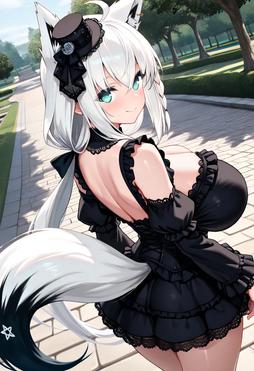 ((1 girl)), ((alone)), echidna, ((Extremely detailed CG unity 4k wallpaper)), (Masterpiece), (ultra quality), (Ultra detailed), (best illustration), (best shadow), (extremely detailed), (absurdities), (detailed background), curvy body, dynamic pose, cowboy photo, large breasts, narrow waist, wide hips, medium thighs, long hair, white hair, hair ornament , butterfly ornament,brown eyes,((black playboy bunny outfit)),((black bunny ears)), ((black headband)), ((black pantyhose)),((black heels))smile, mouth closed, seductive, standing, cowboy photo, leaning forward, leaning, backlight, ((solo)), ((Standing:1.4, outdoors, green plain, clear landscape, night, moon, clear sky, flowers of cherry tree, arms behind back)), looking forward,((focus on thighs)), point of view: (from Middle), perfect anatomy, perfect hands
