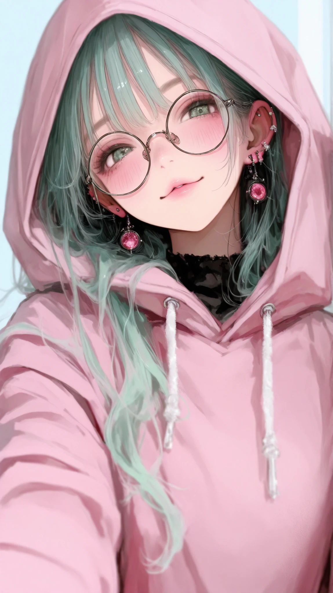 round glasses　light blue　green　black　Pink　Rock　　earrings　cute　hoodie　　