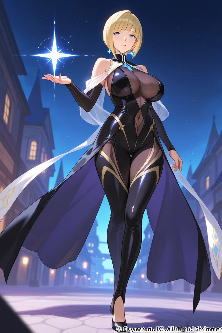 standing straight symmetrical, full body female drow elf slave wearing an adventurer outfit, black blindfolded, (very purple skin), lens flare, overexposure, bokeh, Masterpiece