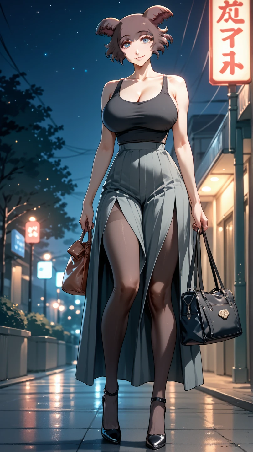 (masterpiece, best quality:1.2), 1 girl, alone , sexy , (maxi_dress), cowboy shot, black hair ,hair ponytail, (smile), (street_background) , outdoor, look at viewer, busty_breasts, cleavage