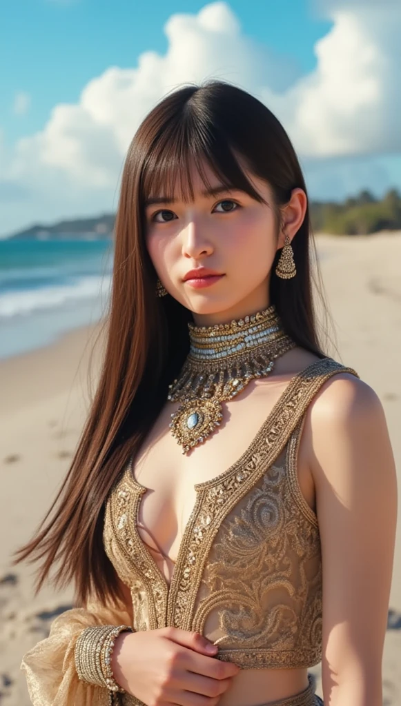 Ultra-detailed complex 3D rendering of faces、(masterpiece、top-quality、octan render、)、Glamour shot full body image、Very beautiful young elf、 cleavage of the breast、(highlydetailed skin:1.2)、(Pubic hair shows through:1.1)、(((White and gold micro bikini and jewelry:1.95))))。、8K、((Very soft breasts))、((noticeable large pink areola))、((large full breasts:1.4))、Beautiful Caucasian woman with big buttocks full soft breasts and white skin、1 persons、Long braided hair、large full breasts、dynamic ungle,((Jewel Magic Wand)) 、hyper realistic photography、(((Black hair)))、(futuristic city backdrop)、Armpit、(((Detailed and ornate diamond crown))))、In the style of Marvel Comics、 ArtStation Trends, Clear focus, intricate detailes, ighly detailed, Detailed green eyes, foco nítido, a digital rendering, proffesional、abdominals、glowy skin、sexypose、(Golden tattoos all over the body)、Golden lame skin、Mansuji、s ass、(Jewel the whole body)、It has silver scales)、a blond、Seductive look、Detailed and beautiful white teeth、(futuristic city backdrop)、Armpit、