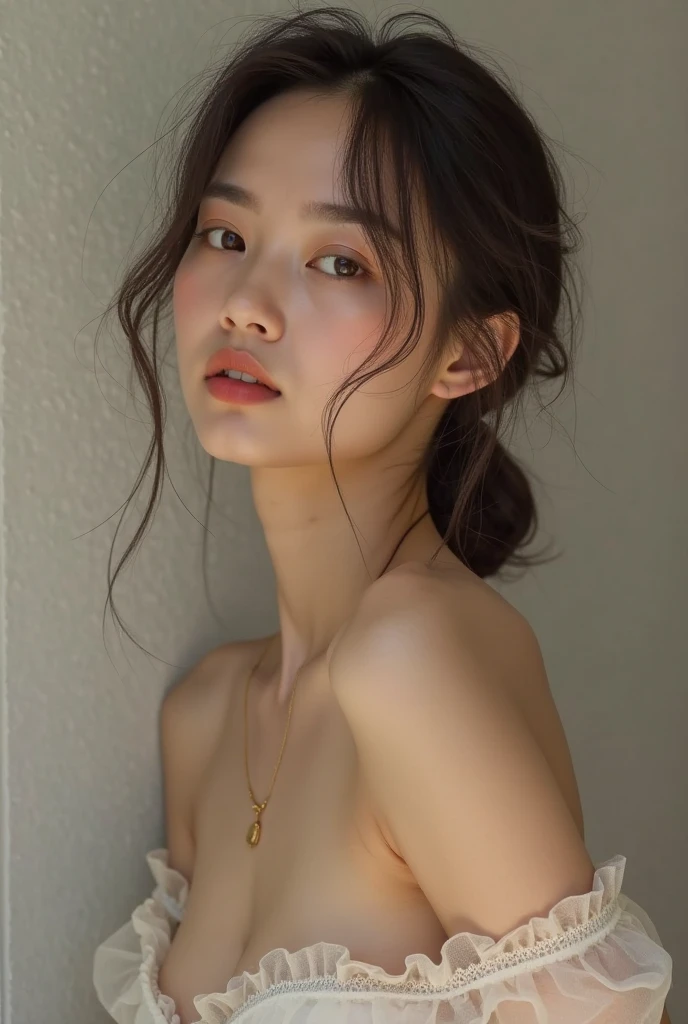 20 year old cute Japan woman, ((Extremely precise and accurate anatomy:1.0)), (photo Realistic:1.4), (hyper Realistic:1.4), (最高品質のRealisticな肌の質感:1.4), (Improvement of quality:1.4), (Enhances the beauty of skin texture:1.1), Clean and glowing skin, mesh, thin:1.2, (Realistic:1.3), Realisticなライティング, (Smoother lighting:1.05), (Improving the quality of cinema lighting:0.9), Backlight, A gentle light shining on your face, Ray Tracing, (Bright light:1.2), 32k, One Japanese woman, fine grain, Detailed face, (Film Grain:1.1), (Natural smile:0), (Accentuates body lines:1.1), High resolution, Natural look, Kind eyes, Improves hair quality, Delicate light and shadow, Transparent muscle, Graceful pose, Beautiful Eyes, Sharp details, Soft light reflection, Beautiful contours, Delicate skin tone, Fine hair texture, Natural background, Natural everyday poses, Roller Style