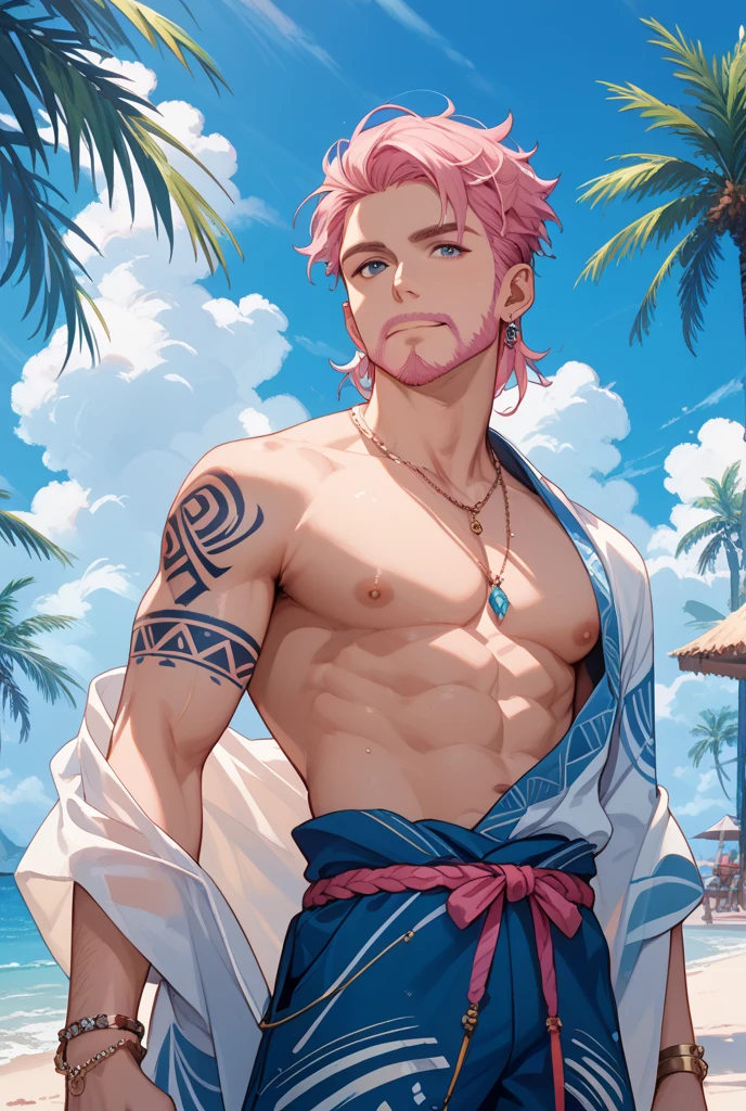 20 years old boy , lying on white sheet , sexy pose , huge bulge , naked, spread legs , pink pastel hair , blue eyes , big ,view from above, big bulge , tentacles, tentacles wrap around, shy face, octopus tattoo , big muscle boobs, big bulge , sharp bulge , pointy bulge