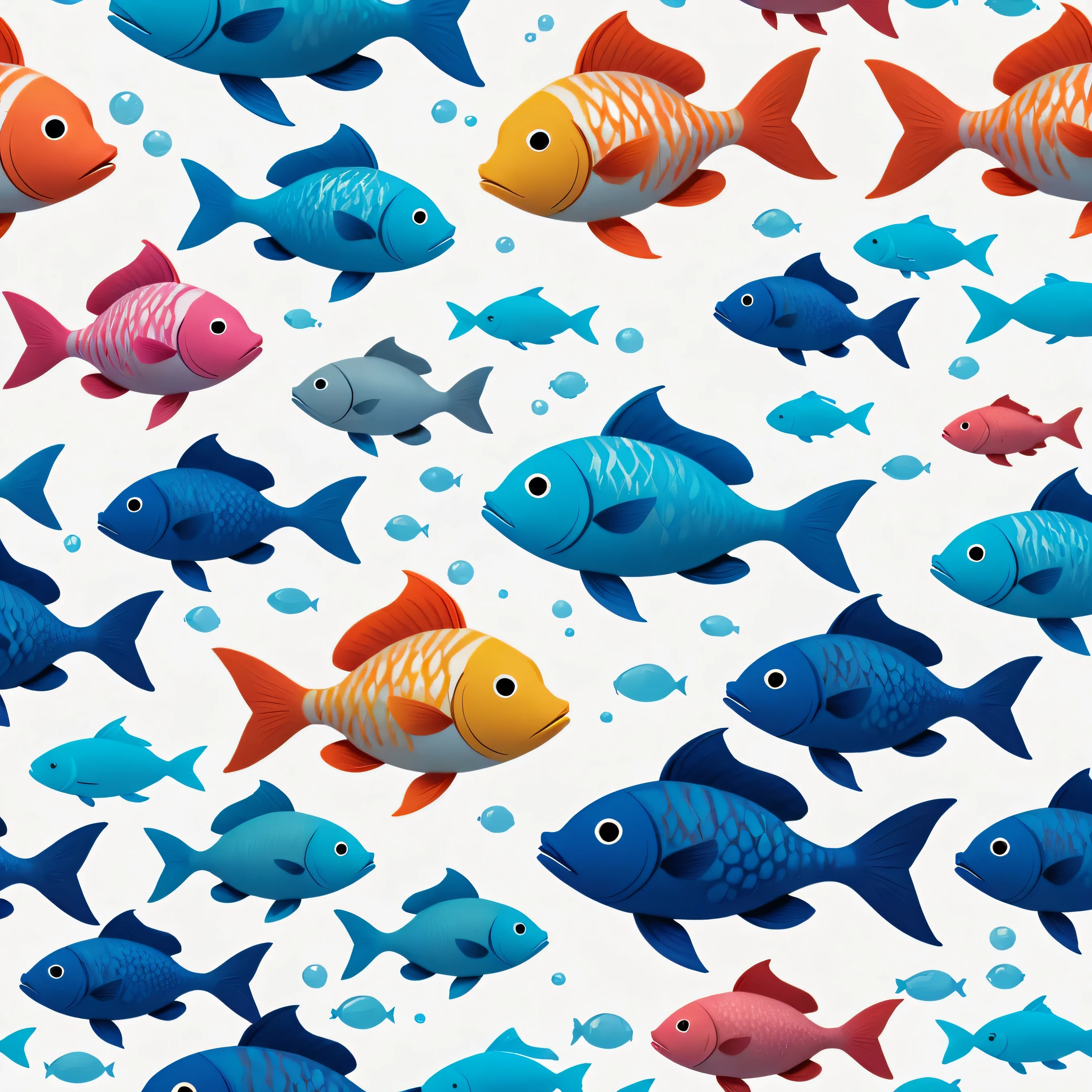 make an assorted fish pattern with different sizes on a white background