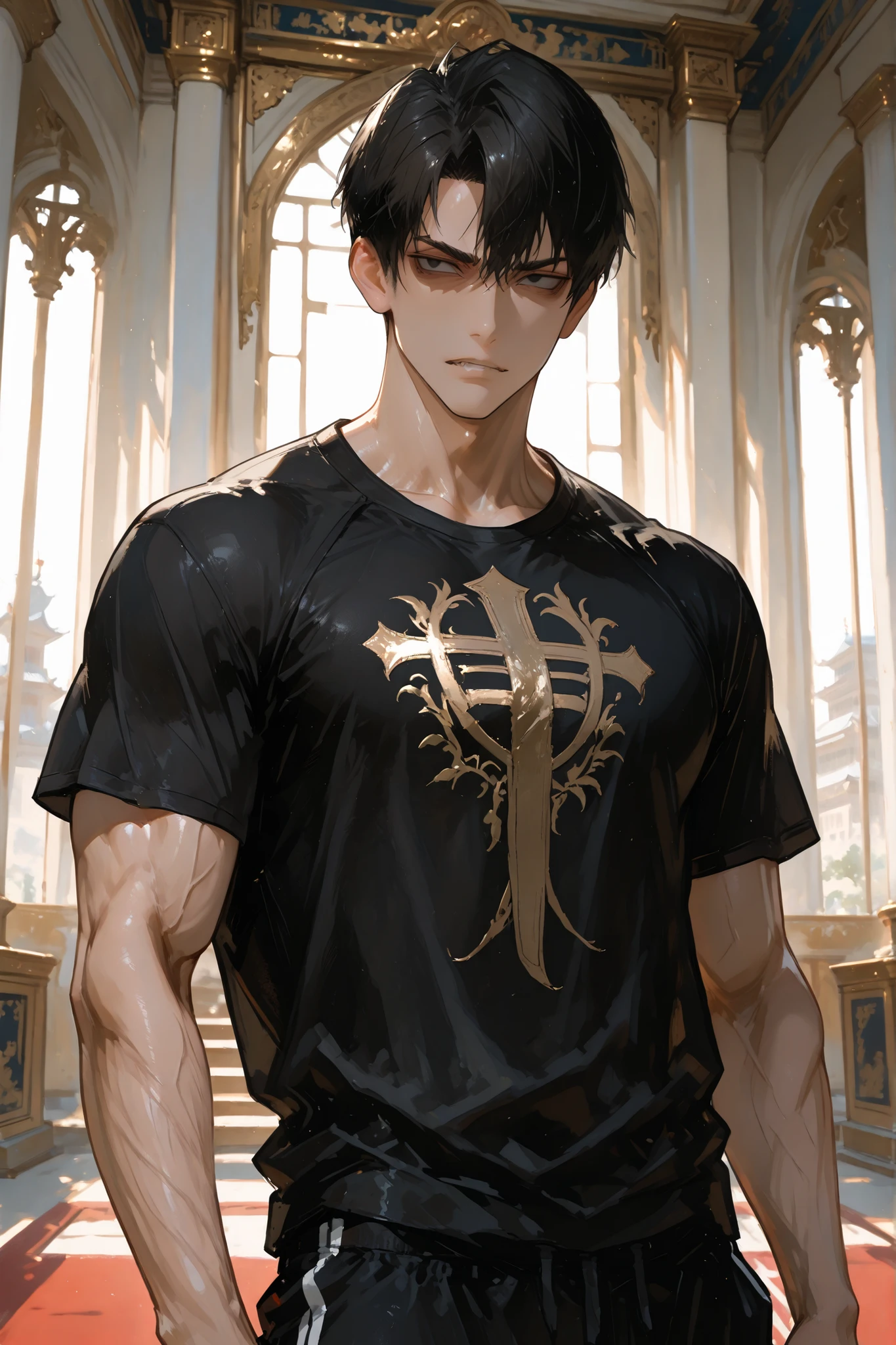 high quality, detailed, Realistic,(one 24 years old japanese bishop boy:1.5), (detailed black eyes), (black short hair), (muscle:1.2), library, (bulge), (detailed nipples), detailed areola, best quality, 4k, 8k, highres, (masterpiece:1.2),ultra-detailed, (realistic, photorealistic, photo-realistic:1.37), (face close up:0.7),--no watch,