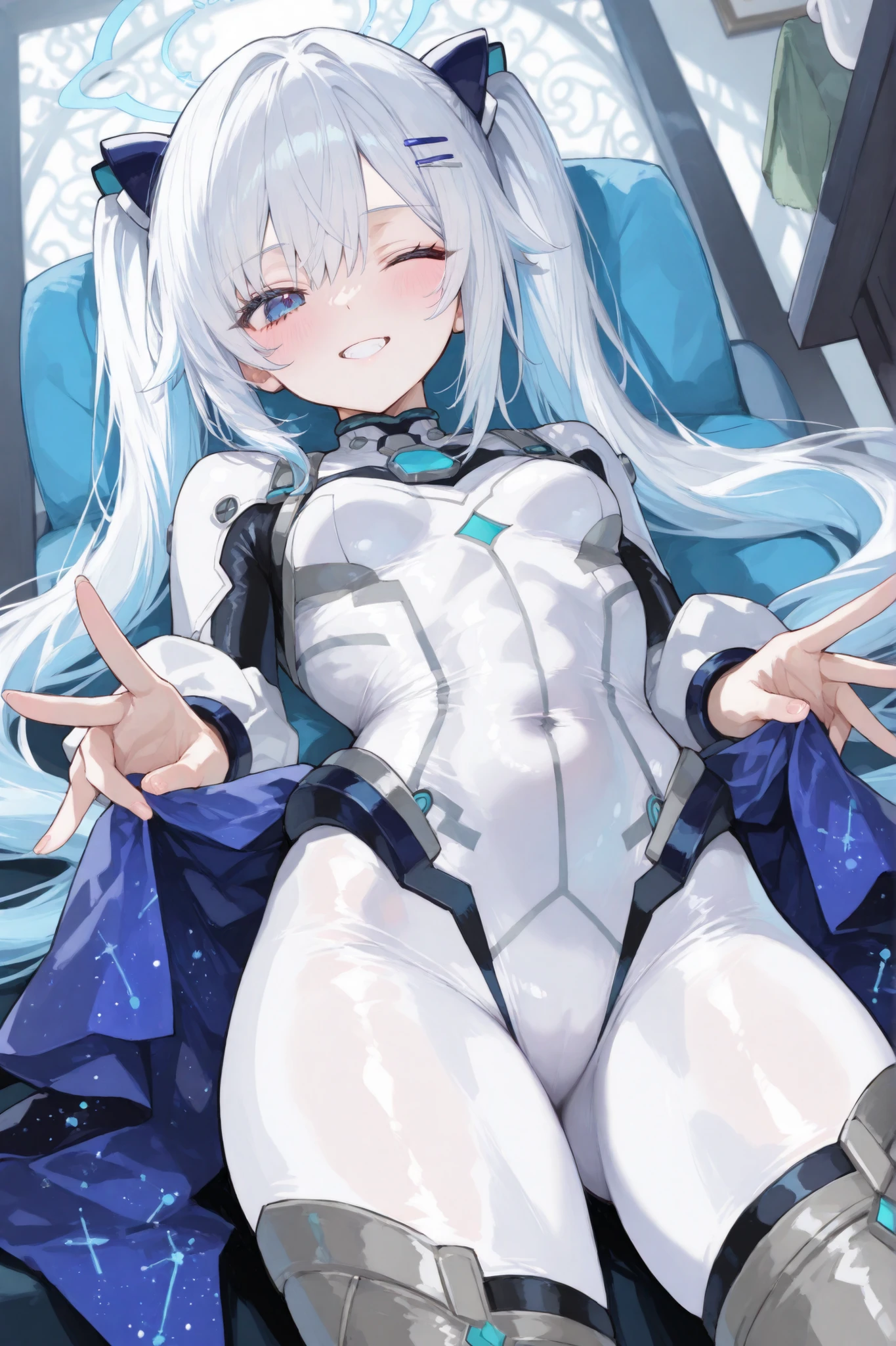 (masterpiece),(best quality),(ultra-detailed),(illustration), 1girl,solo,cowboy shot,(blue beautiful combat bodysuit:1.5),city,lying,neon trim, <lora:beautiful_combat_bodysuit-000006:1><hypernet:anime:1>