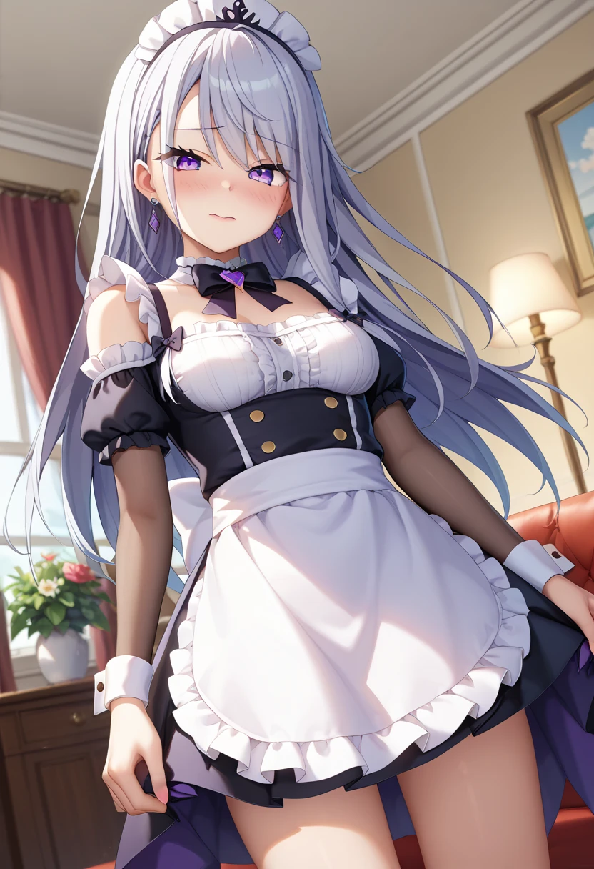 masterpiece, best quality, highres BREAK
dsdili, red eyes, long hair, two side up, hair ornament, pointy ears, ahoge, small breasts, (maid headdress, maid apron:1.1), bare legs, 1girl, solo BREAK
luxury manor, indoors, embarrassed, detailed background
<lora:dsdili_lc:0.8>