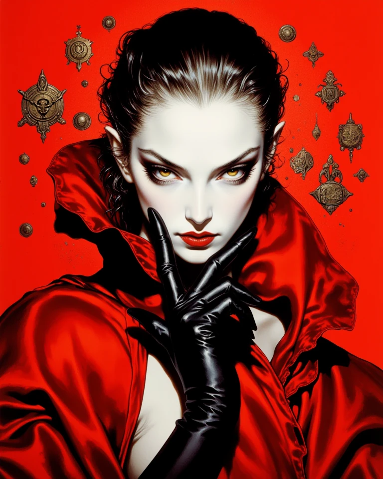 The sexy and dark art of seduction (art inspired in Bill Sienkiewicz). oil painting) (best quality,4k,8k,highres,masterpiece:1.2),ultra-detailed,(realistic,photorealistic,photo-realistic:1.37),intricate details,vivid colors,sharp focus,professional,Dave McKean artwork, oil touch of surrealism,oil painting style