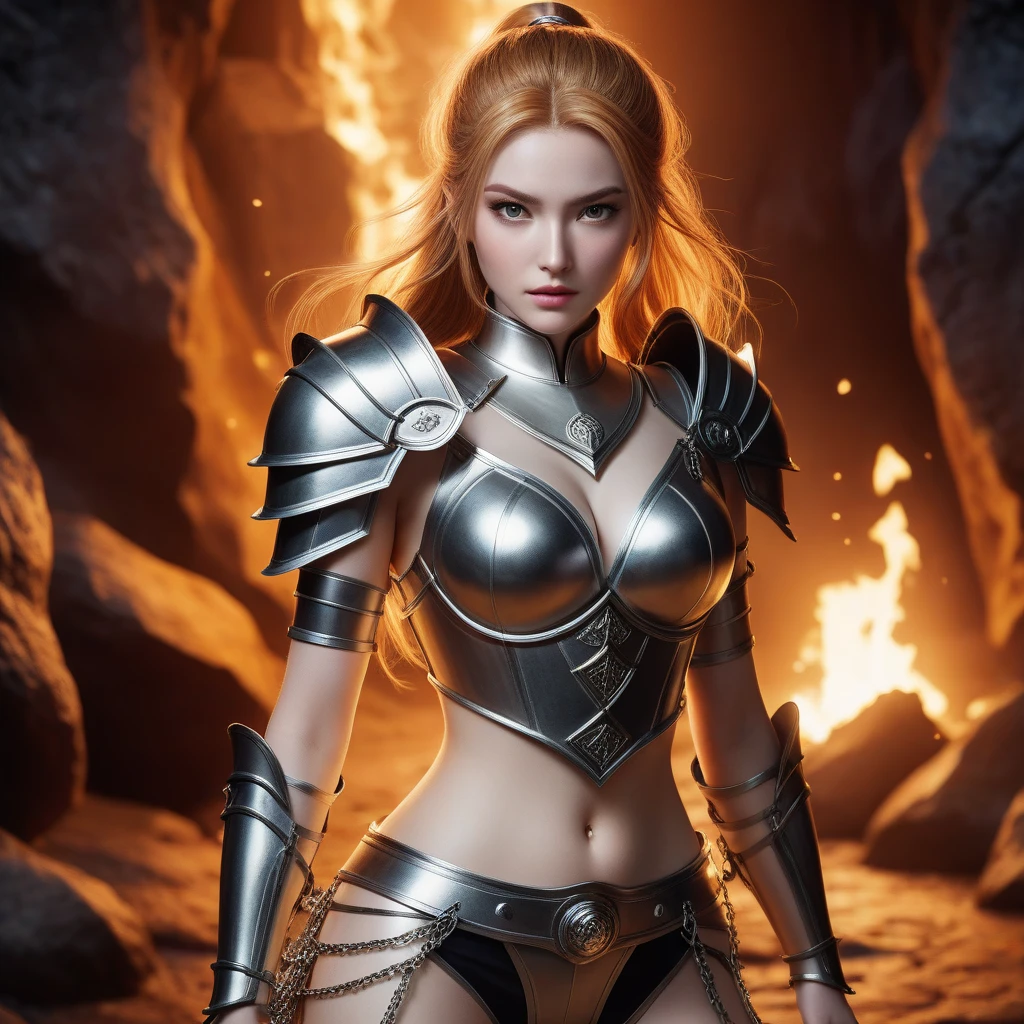 Character design, 1 girl,, slim body, medium chest, skinny waist, long deep red hair. blue eyes. (white fantasy armor, with sword, intricate details), (standing), plain gray background, masterpiece, HD high quality, 8K ultra high definition, ultra definition,