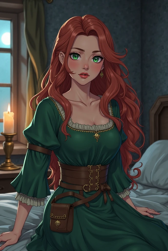 (((solo,1woman, mature, alone))), MeridaXLP, ((long hair, orange hair, wavy hair, glowing blue eyes, wide eyes, lipstick, makeup, narrow waist, skinny, medium breasts)), pelvic curtain, ((aqua panties, aqua bra)), full body, perfect body, (insanely detailed, beautiful detailed face, masterpiece, best quality), (extremely detailed 8k paper CG wall unit: 1.1), (wood house, bedroom, dusk), (naughty face for the viewer), bent over, big ass, View from behind, Diagonal view
