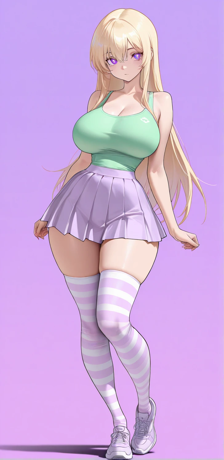 (masterpiece), best quality, expressive eyes, perfect face, happy face, gigantic breast, best quality, very long twintails, solo, skinny body, shortstack, blonde hair, twintails, blue eyes, full body, cropped hoodie, visible breasts, cute skirt, mall, JS, , visible breasts, walking, big underboob, white thigh highs, undersized clothes, thick thighs, ,artistixysdxl