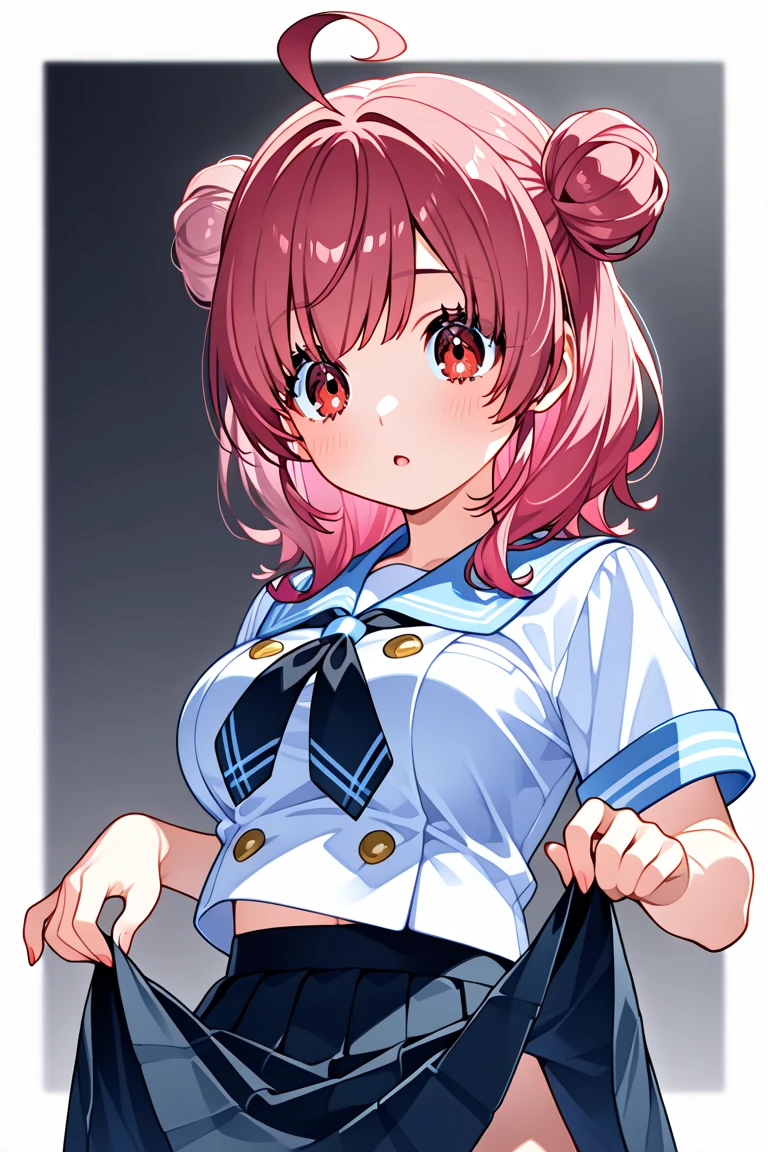 schoolgirl uniform, cute, gigantic tits, medium length pink hair,