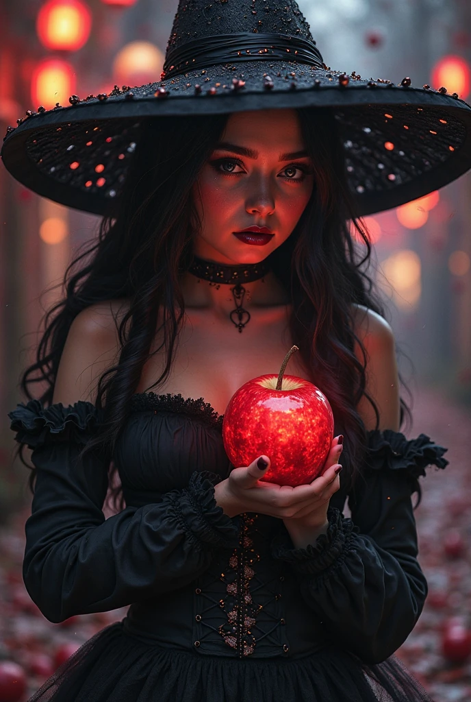 highest quality, masterpiece, Attention to detail, Intricate details, Realistic, Mysterious Halloween woman with bright expression, Spooky atmosphere