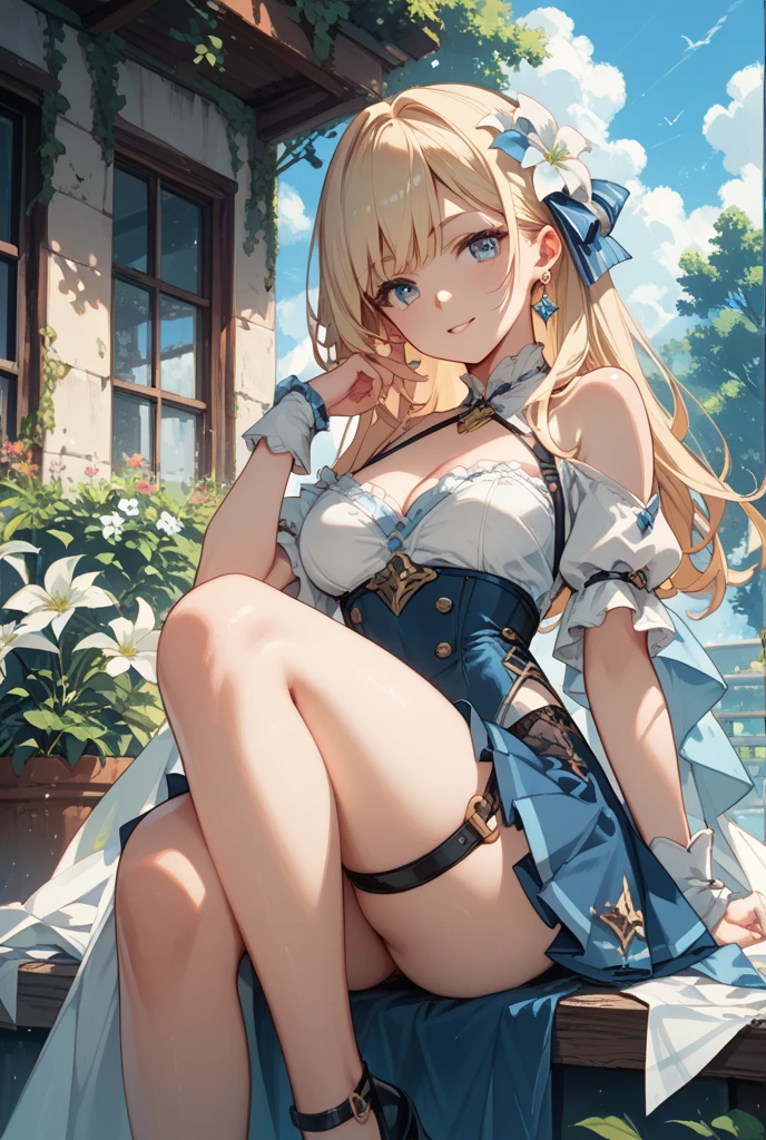 masterpiece, high definition, best quality, rendered art, well formed hands, fingers and body, 1 woman, solo, Jean Gunnhildr, adult, grown up, wearing Sailor Moon's outfit, big breasted, cleavage, full body, sexy sailor senshi uniform, short blue skirt, red boots, gorgeous hips, legs and thighs, white elbow gloves, sailor collar, tiara, earrings, ryona,in peril, she is defeated, knocked out, passed out, closed eyes, exhausted, unconscious, laying down on the sand, extended exposed body, full body on the sand, breathing heavily, sexy smirk on her face, bouncing breasts, sexy defeated pose, defeat and KO scene, fallen beauty, martial arts tournament with beach environment