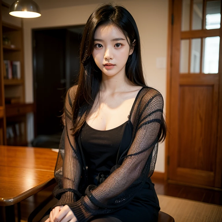 1 Girl,bookshops,sit on the chair,Soft Light,Chinese Beauty,Silk dress,Long hair