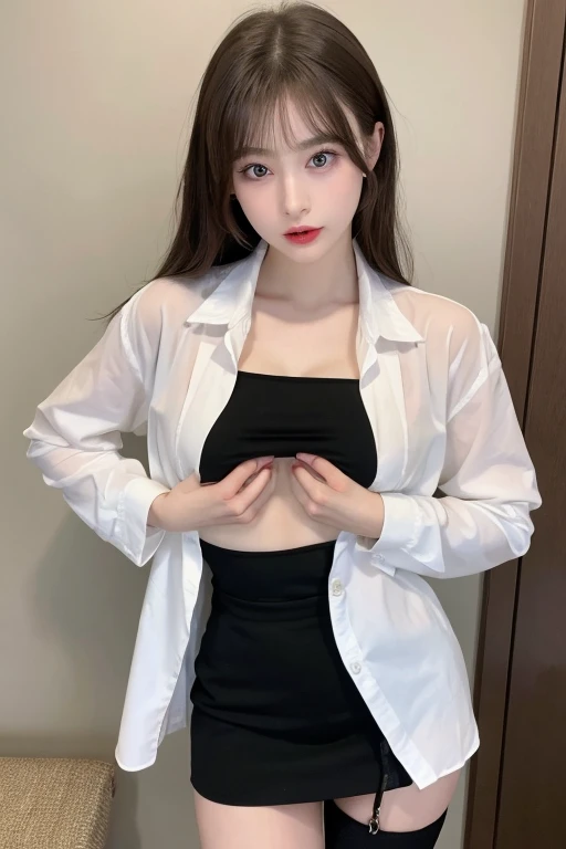 white underwear, slender, big, cleavage