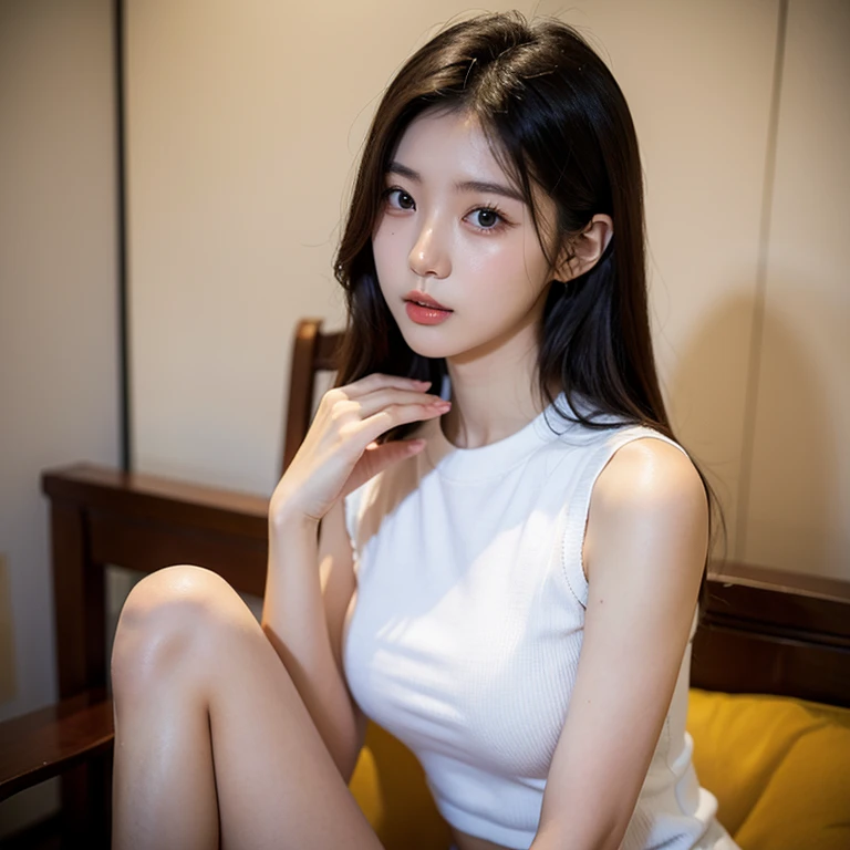 high quality, realistic, 1 Korean woman, Very pretty face, slim and nice body, sexy top, mini skirt, sandals high heels, Luxury Bags, Sitting in front of the mirror in her room and doing makeup, manicure, pedicure, nail art, anklet, apply lipstick while looking in the mirror, Sitting with your legs crossed in a sexy way