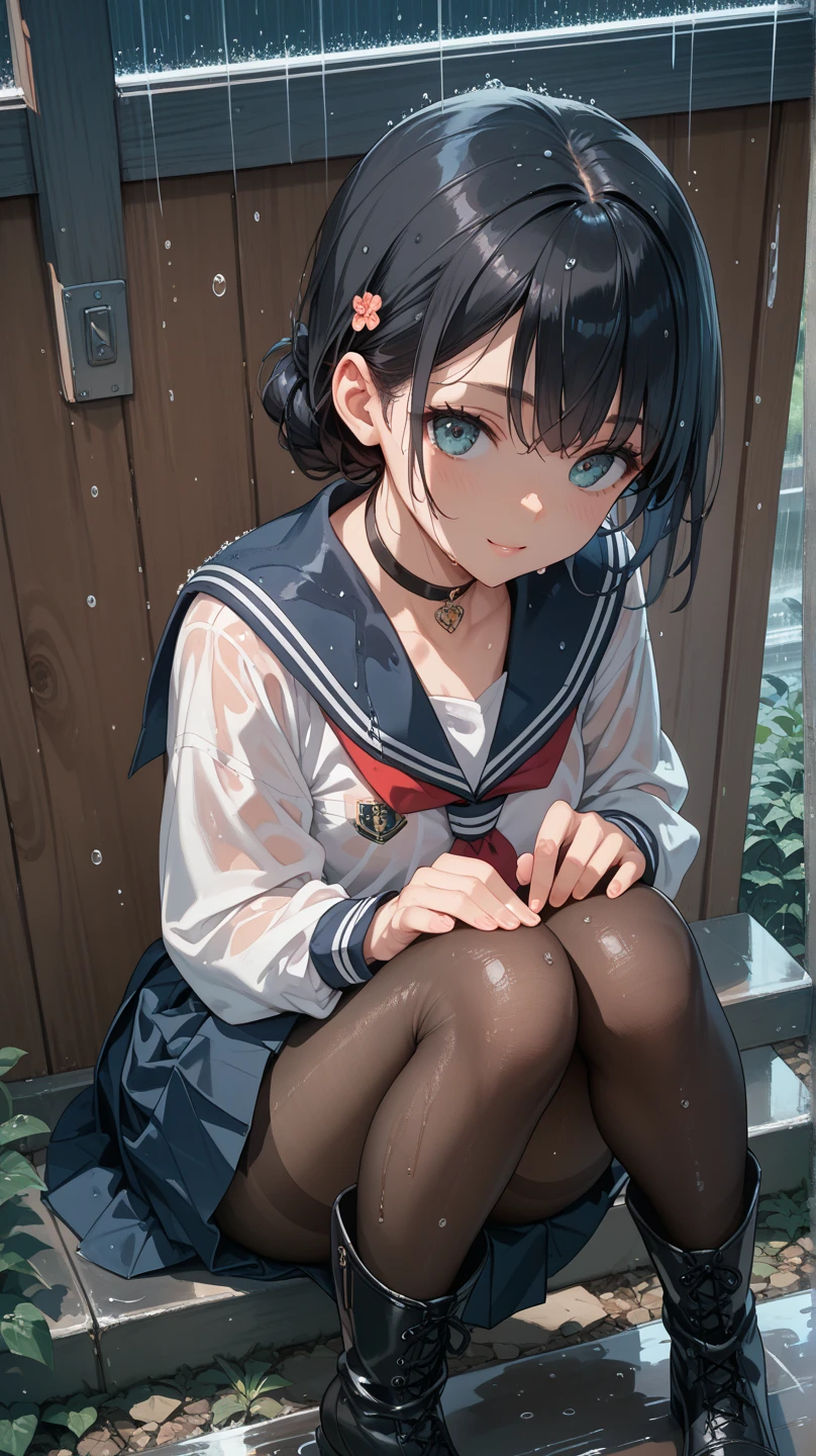 (((perfect anatomy, anatomically correct, super detailed skin))), 1 girl, japanese, high school girl, shiny skin, watching the viewer,
beautiful hair, beautiful face, beautiful detailed eyes, (short hair:1.1, bob cut:1.2), dark blonde hair:1, blue eyes, babyface, mole under eye,
beautiful clavicle, beautiful body, beautiful breasts, large breasts:0.5, beautiful thighs, beautiful legs,
((short sleeves, all navy cute sailor suit, navy pleated skirt, navy sailor collar, blue sailor scarf, socks, brown loafers)), seductive thighs, ,
((ahegao, ashamed, droolng, open mouth, sweaty)), ((squatting, spread legs, hand in panties, lifting skirt myself)),
(beautiful scenery), summer, school rooftop, building, chain-link fence,
8k, top quality, masterpiece:1.2, extremely detailed), (photorealistic), beautiful illustration, natural lighting, ,