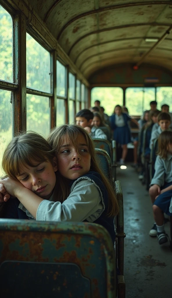 A boy and a girl sleep on top of each other without their knowledge. Both are traveling in the metro. Realistic, intricate details, vibrant colours.