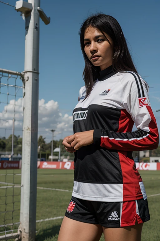 (8K, Raw photo, Best Quality, masutepiece:1.2), (Realistic, Photorealsitic:1.37),1 brunette girl,Beautiful Albanian,Powerful, (Solo),A detailed face, Dramatic Angle,
Red Albanian football/soccer Uniforms ,Sports, Look away,Sporty,Wet skin,Sweat,perfect breasts,perfect legs,soccer Venues,