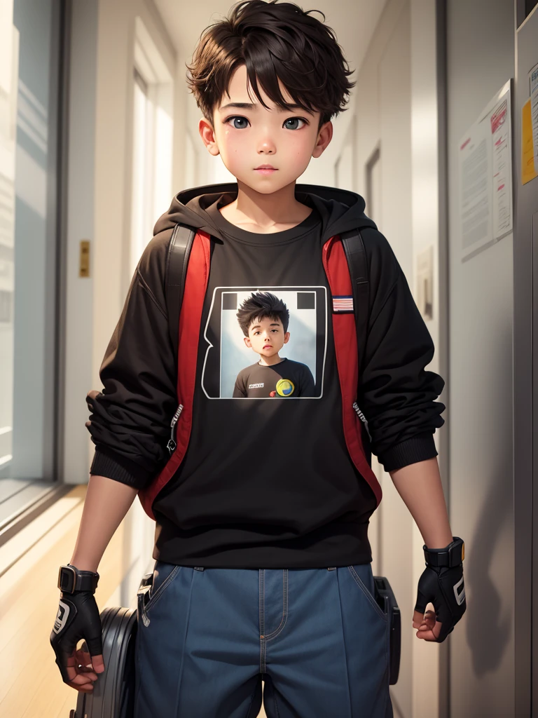 Masterpiece: 1.5), (Best Quality: 1.5), High Resolution, Highly Detailed, 3DMM, A Boy, Soloist, Hoodie, Leader, Wearing Glasses, Serious, Performance of Future Technology, Town Background