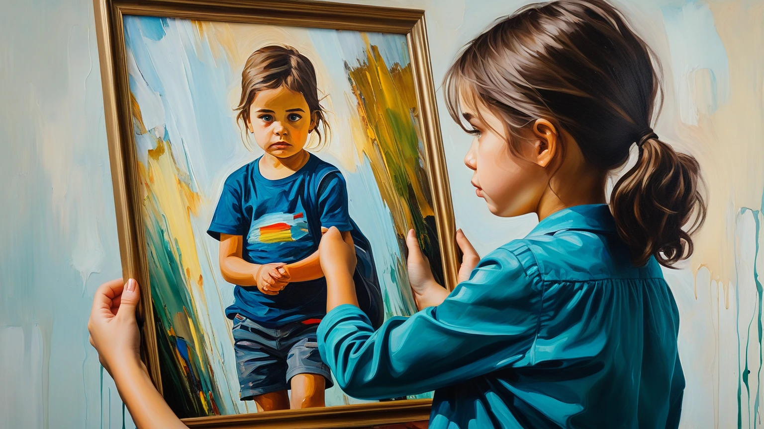 A boy is creating art