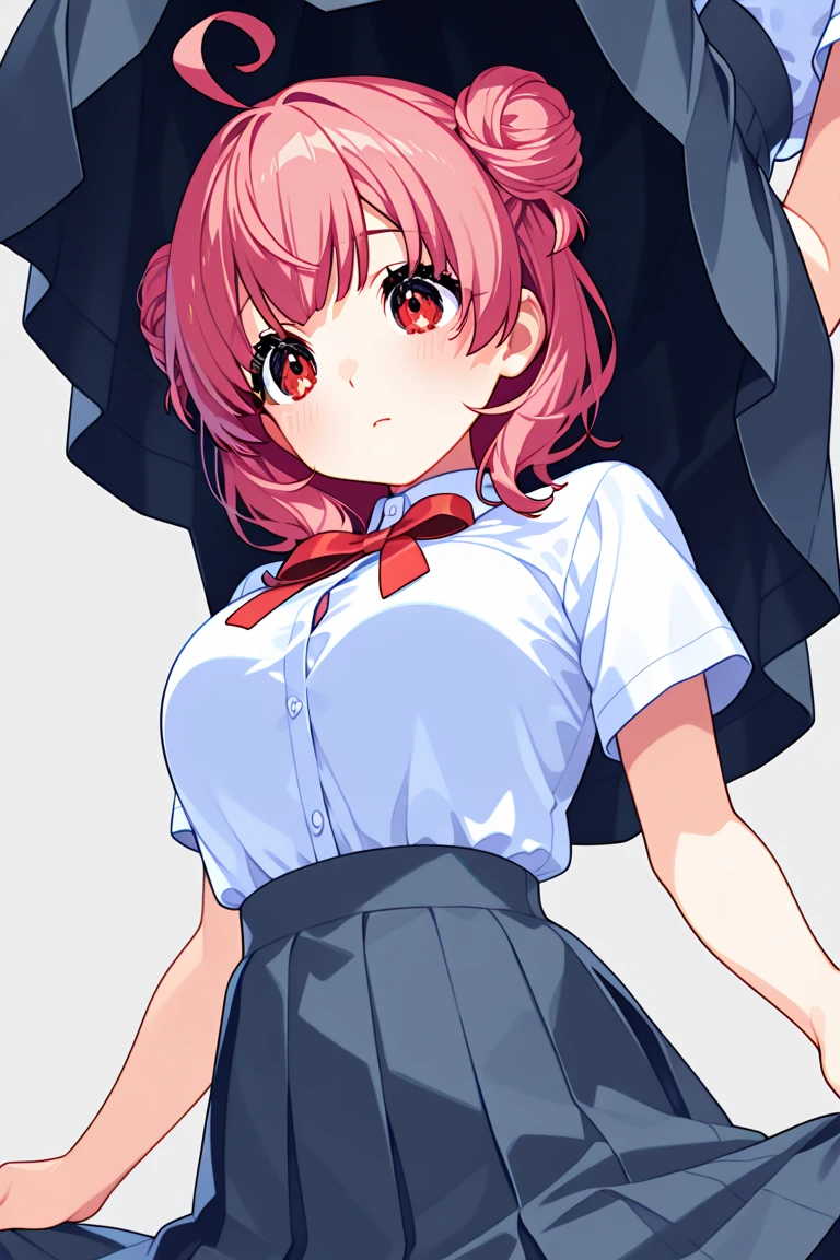 2 girls, twin, Are stand, medium Hair, long hair, ponytail, pink hair, purple eyes, cute white underwear, cute white dress, ((恥ずかしい)), (cowboy shot), (((showing underwear))), (((((skirt lift by myself))))), ((from front)), ((from below)), (closed your mouth), ((32K)), ((best quality)), ((ultra high res)), ((HDR)), ((uhd)), ((extremely detailed CG)), ((unity 32K wallpaper)), ((perfect anatomy)),