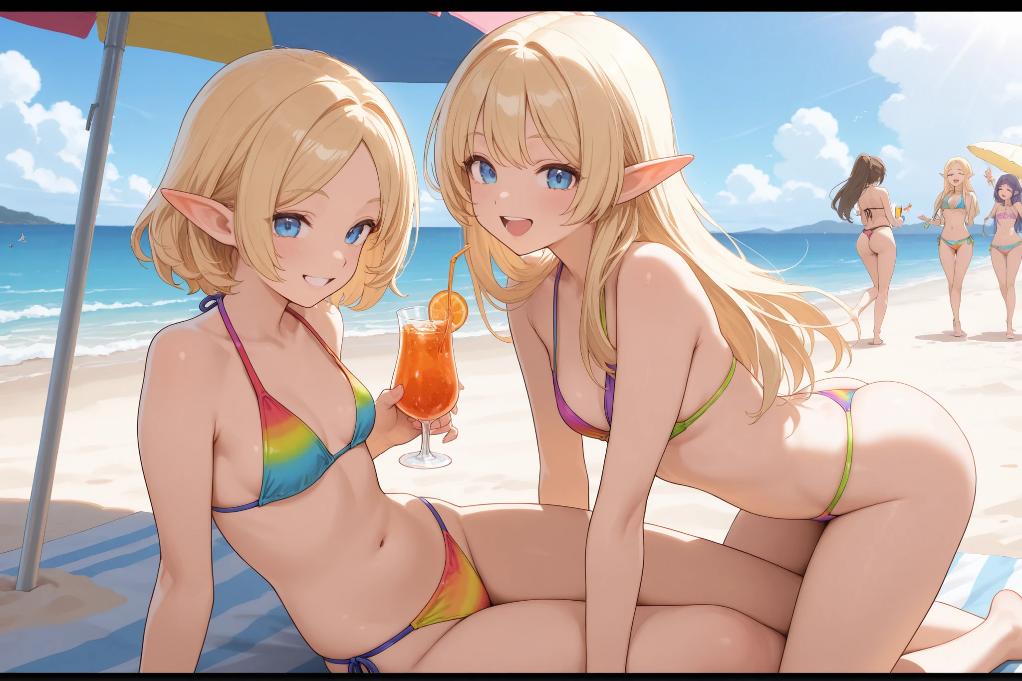 ((best quality)), ((masterpiece)), (detailed), happy goblin girl, green skin, pointy ears, yellow hair in tight ponytail, tiny breasts, 3 feet tall, very small, very tiny, very thin, muscular, in a spa, bubbling water, large modern white public outdoor hot tub at a public pool, deep cleavage, pov sitting across from, looking at viewer, naughty smile, teasing, bubbles from hot tub covering breasts, sitting low in water, water covered in bubbles from hot tub, wearing one piece swimsuit, sideboob, in water, partially submerged, sexy, bubbles in water, hot water, steamy, one-piece swimsuit,