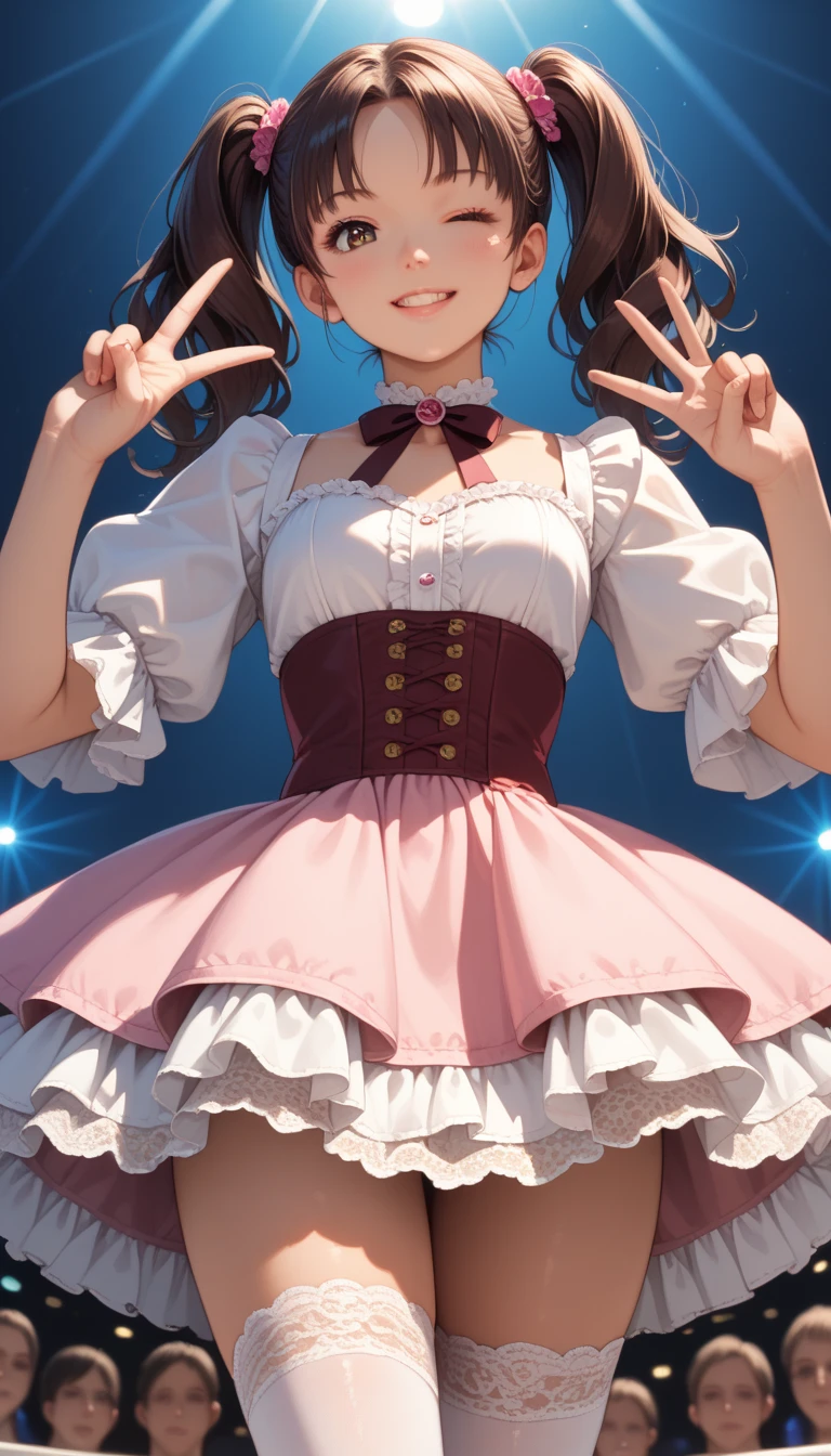 She is a pink with red lips, a darker pink dorsal fin, and brown hair tied up in two bushy pigtails. She wears a lavender dress, black shoes, and a standard Empty Head Society fez. . SPARKLE; GLITTER