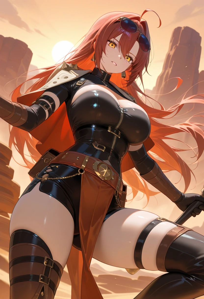 closeup cleavage, The world of dreams, fox ear, Orange ponytail curly hair, Fox-eared beast girl, collars, at a forest, humanoid creature, Original animal leather jacket, Her skin is wheat-colored, Wheat-colored complexion, Green-eyed, Black sclera, disheveled brown hair, With a short knife, camel top,blackstockings, Barefoot