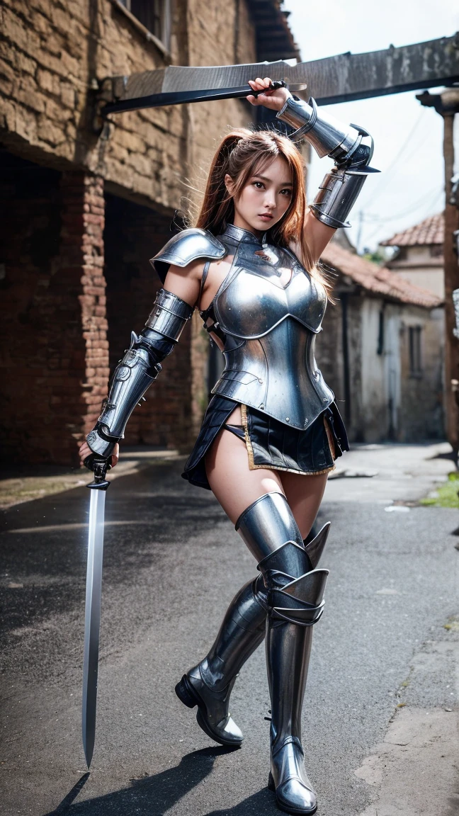 <lora:Liberator_V1:0.5>, ((Liberator_V1, armor, pink full armor, greaves, pauldrons, shoulder armor, holding weapon, holding large shield, gauntlets)):1.23,
BREAK 1woman, adorable, clear face, solo, (full body:1.35), ((a woman wear a glasses)):1.1,
BREAK perfect(anatomy,body,face,hand,leg,foot,fingers), ((multicolor sliver hairs, very long hairs, ponytail hairs)):1.15, cleavage,
BREAK soft light, light on face, cinematic lighting, dynamic(angle, posture), detailed(shadow, lightning),
BREAK beautiful detailed woman, glossy pink lips, ((milky skin, shiny skin)), makeup, blush,eyeliner, eyeshadow, eyelashes, textured skin, collarbone, perfect skin,
BREAK <lora:more_details:0.72>, extremely detailed, CG, finely detail, (masterpiece:2.0, best quality), (intricate details, depth of field),
BREAK <lora:uber_saggy2:0.67>, saggy, sagging_breasts, ((huge breasts)),
detailed war, battle, castle, outdoors, wind, ruins, explosion, blast, outbreak, smoke, <lora:mdhuo1:0.4>