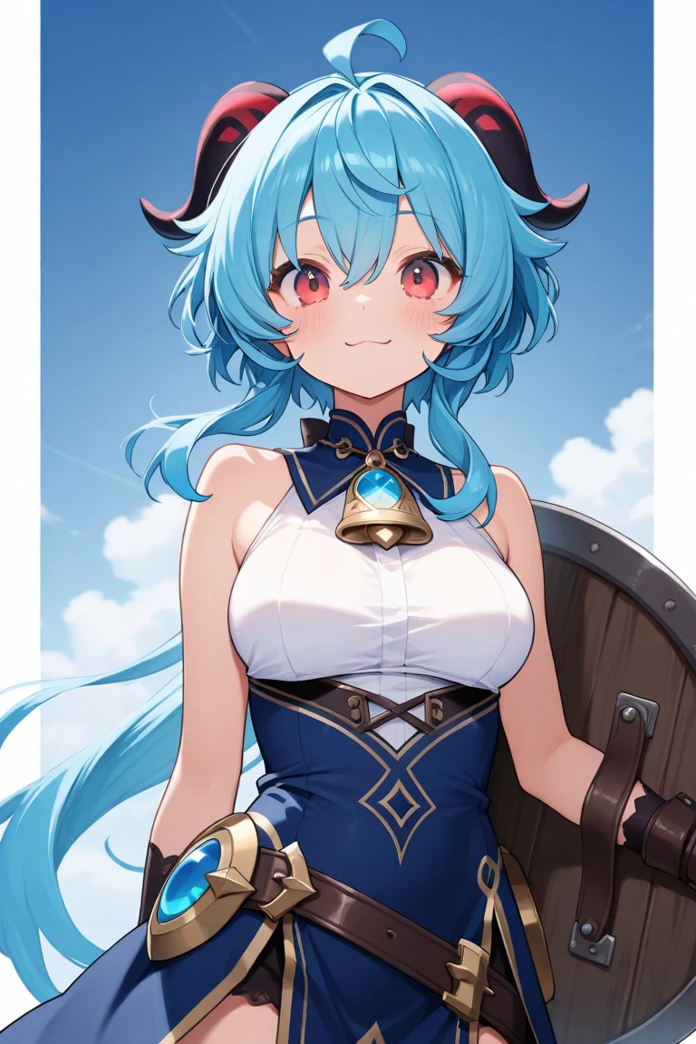 (ultramarine dull blue hair),(Long curled hair),(Red eyes),Slight red tide,((A place surrounded by rocks that looks like a dark cave)),((Lanterns with pale blue light are lined up)),(A dragon wing-like hair ornament or horns on the head),((tusk)),(Bold clothes that show your chest),((The lower body is a dragon&#39;s tail)),(Outside the people),((Tiamat)),(smiling slightly),((Looking at me shyly)),(NSFW),((close up of face)),