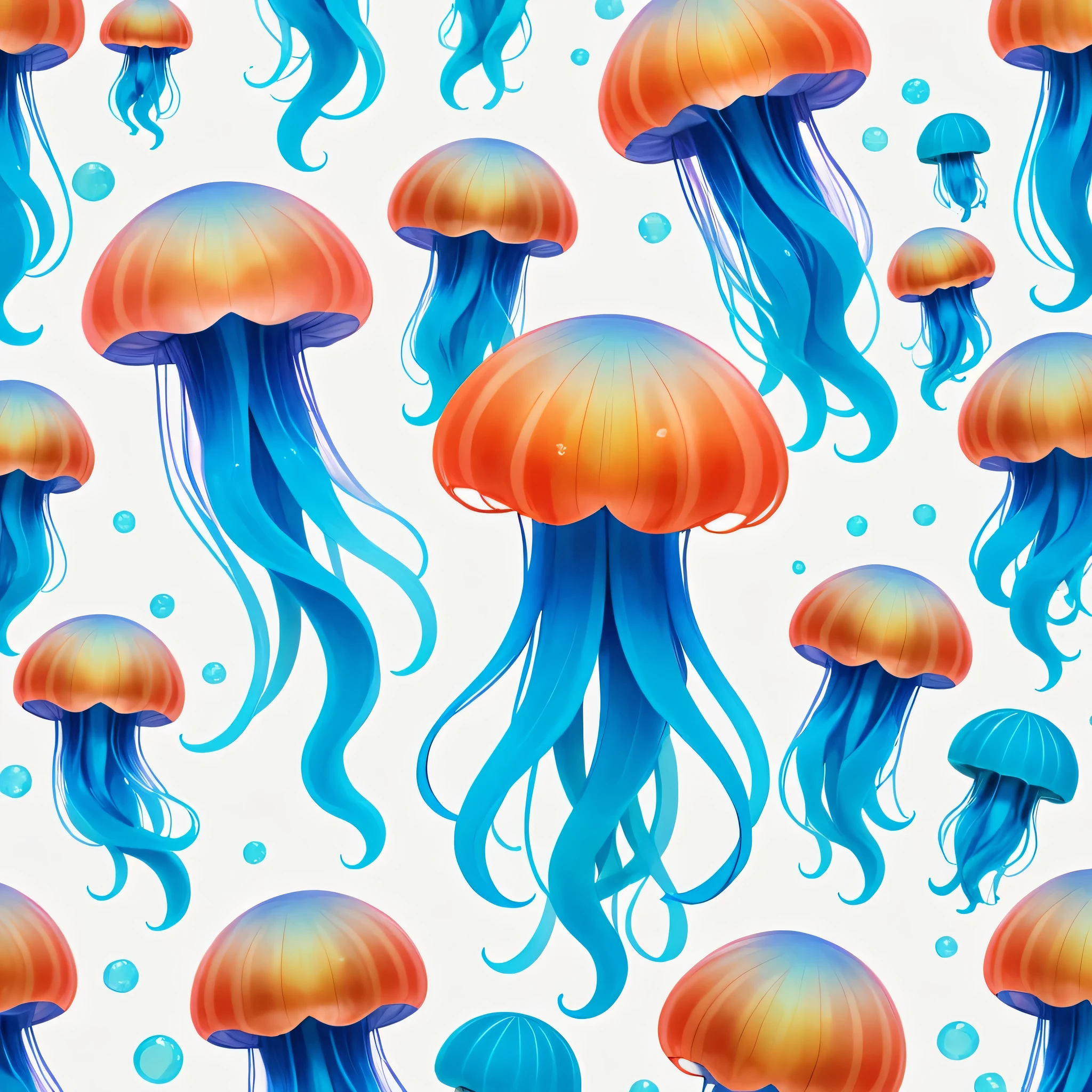 make an assorted jellyfish pattern with different sizes on a white background
