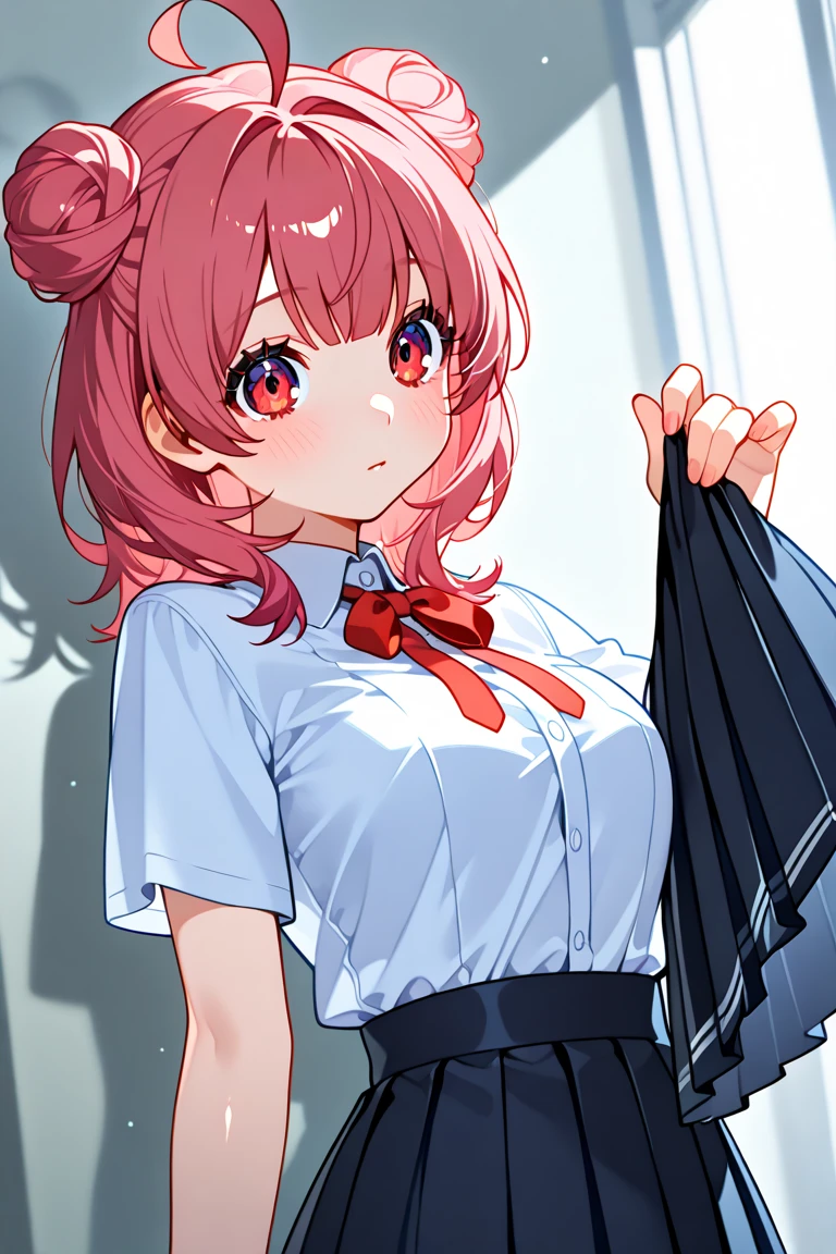  2 girls, twin, Are stand, medium Hair, long hair, ponytail, pink hair, purple eyes, cute white underwear, cute white dress, ((恥ずかしい)), (cowboy shot), (((showing underwear))), (((((skirt lift by myself))))), ((from front)), ((from below)), (closed your mouth), ((32K)), ((best quality)), ((ultra high res)), ((HDR)), ((uhd)), ((extremely detailed CG)), ((unity 32K wallpaper)), ((perfect anatomy)),