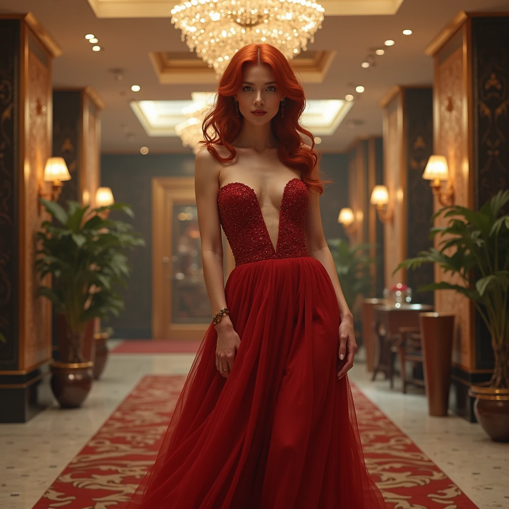 8k ultra realistic cg, flawless, masterpiece, Alone, 1 girl in, ayane, rico, beautiful dresses, a necklace, earrings,Long red boots with stiletto heels、standing posture