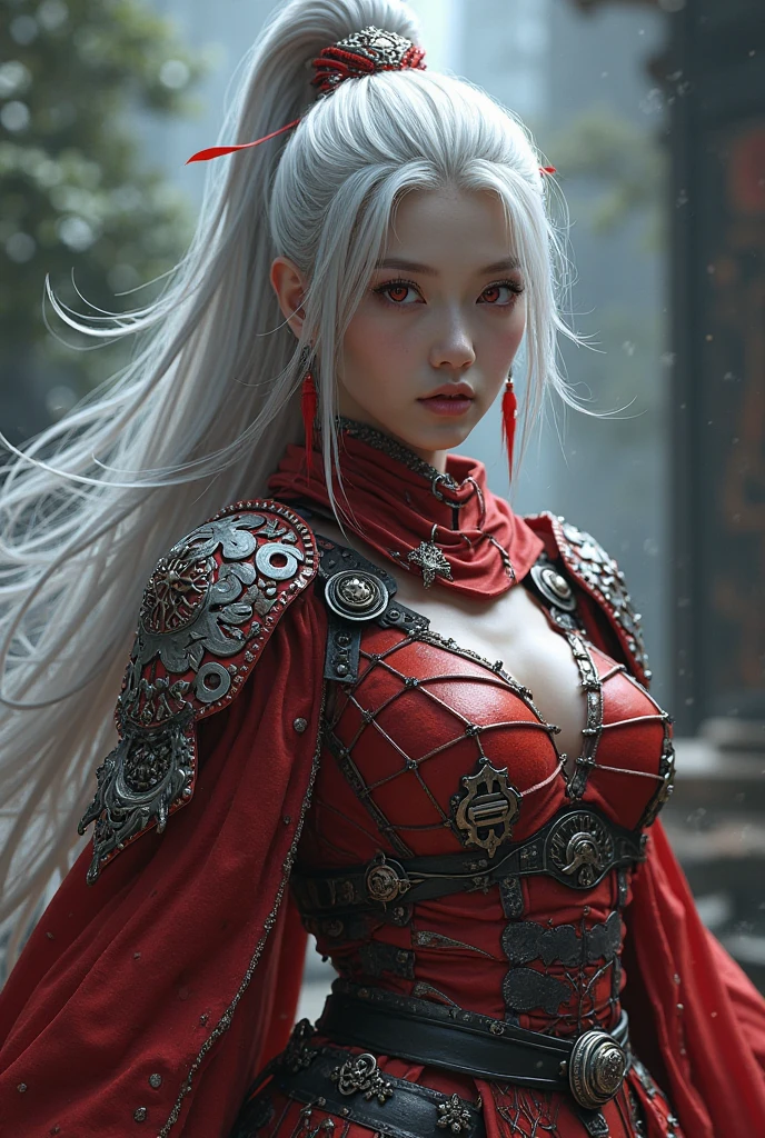 long twintails hairstyle, grey hair color, red eyes, looking at the camera, rococo lolita, Ariana Miyamoto, perfect face, fitness figure, masterpiece, green dress with red lines, long black boots, frills, by adrianus eversen and pascal blanche and rutkowski repin and Jean-Baptiste Monge and wlop, an ultra hd detailed painting, digital art, dust particles, beautiful, glittering, filigree, rim lighting, lights, extremely magic, surreal, fantasy, digital art, drops, artgerm and james jean, cinematic, by pascal blanche, rutkowski repin, artstation, hyperrealism painting, concept art of detailed character design, matte painting, 8K resolution, blade runner --auto --s2