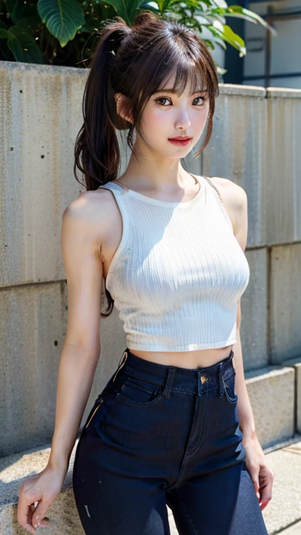 Japanese slim model、Standing wearing a white wet mini flare skirt and a white wet tube top Her skirt is being blown up by the strong wind, Expressing the crotch crack behind wet shorts、The unevenness of her nipples is also expressed through the wetness of her tube top.、High resolution, masterpiece, Accurate, Anatomically correct, number々Awards for, 最高quality, Attention to detail, High resolutionモデル, 高quality, quality, Very detailed, Textured skin, 超High resolution, Shortcuts, 8k octane,