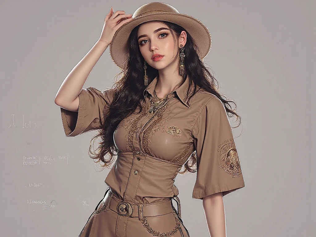 Beautiful woman in intricate Modern Safari Outfit