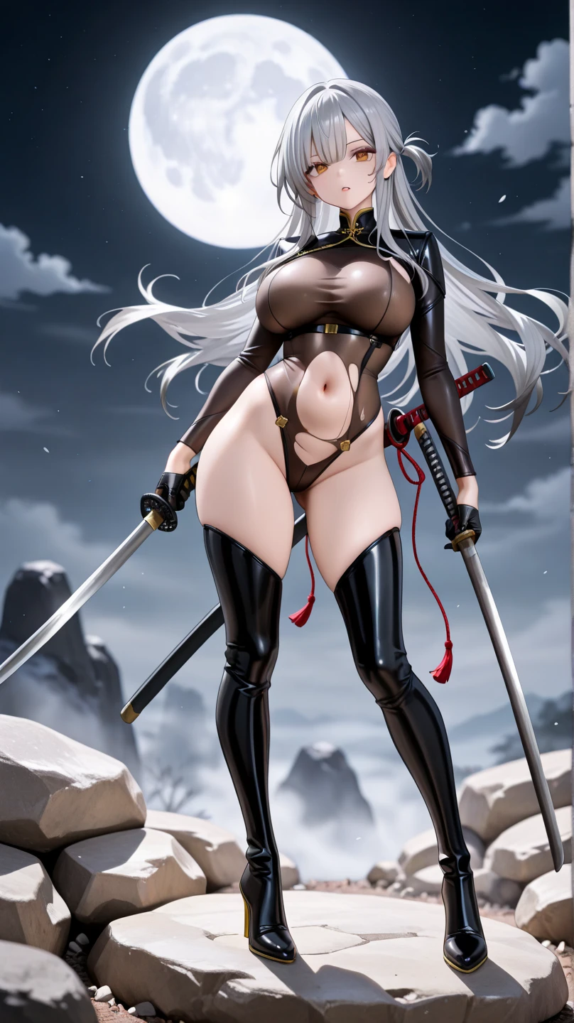 a woman kneeling down with a sword in her hand,very beautiful cyberpunk samurai,she is holding a katana sword,unsheathing her katana,she is holding a sword,ornate korean polearm behind her, realistic anime 3D style, cgsociety 9,2.5D cgi anime fantasy artwork, 3 d anime realistic.pose beautiful.redAssassin.Standing and sitting with his hands on his knees, Carry the sword on your shoulder.(Stand with your arms crossed over your chest, your back against the wall).hair white.