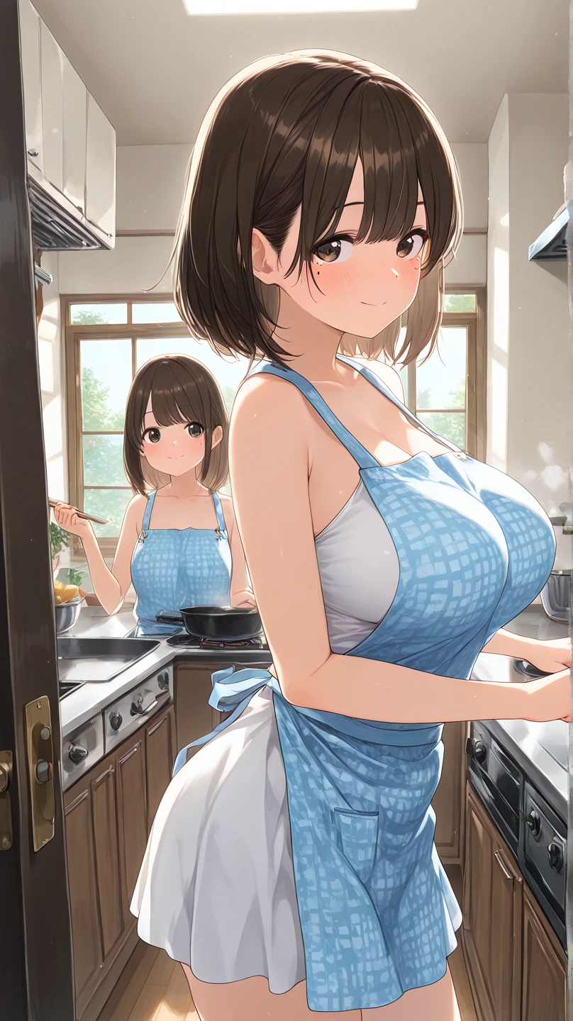 Highest quality，masterpiece，Ultra-high resolution，Perfect Anatomy,（Faithfulness：1.4），(A scene in the kitchen、Undressing)、(Mr.々Expression:1.5)、RAW Photos，Embarrassing，Red face、Short hair kids，A woman with long hair tied up and a 12-year-old girl with short hair，（Large Breasts:1.8)、(Big Breasts)、(Boldly emphasize your breasts、No bra）、（Tight nude apron knit sweater、No sleeve、Off the shoulder、Open back）、Women and girls with small breasts, Mom and her small breasted daughter,Gorgeous mother and pretty girl,（Museum、hide）,Knee Shot,Cinema Lighting，Gravure Model Parents，Idol&#39;s Daughter、Adorable，(Although I&#39;m a mother、She&#39;s my daughter.), (Nipples:1.6)、(Grab your chest、Put your chest close)、(Long-haired mother and short-haired daughter)、（Mother in a knitted sweater and daughter in underwear）、透けNipples、Transparent skin、obscene