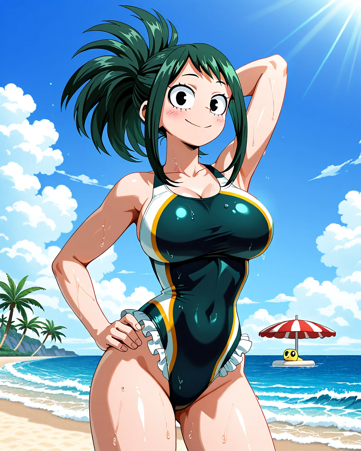(melhor qualidade:1.3), Tsuyu Asui por boku no hero , (olhando para a vista), peituda, clivagem, sedutora, sexy, body curvy, bunda grande, peitos grande, (lingerie ), (pov: ass) , (pose: crouched)
