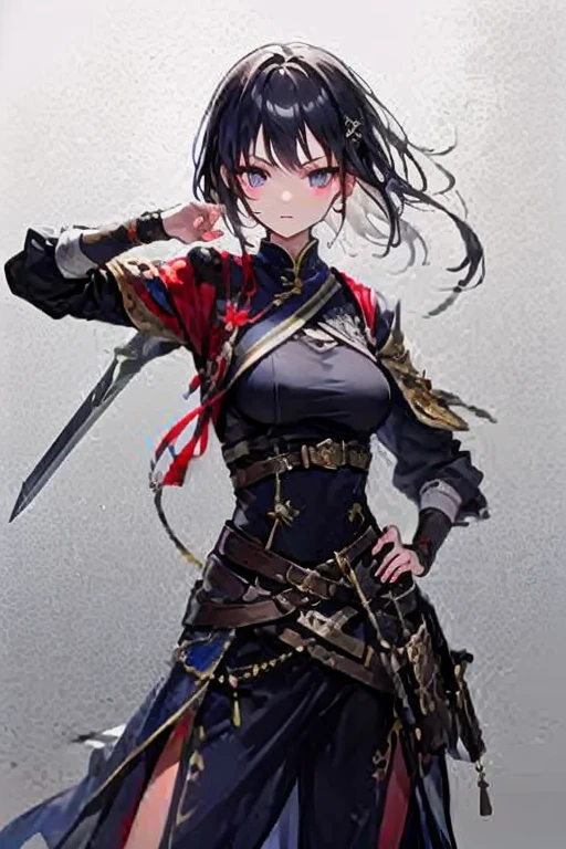 Highest quality, Ultra-high resolution, (Realistic: 1.4), beautiful Eyes, Super beautiful, beautiful, Warrior, Japanese style black color, beautiful Soldier, Eyes that beckon, Mistress&#39;s point of view, Attractive look, Sexy smile, Perfect Style, Perfect balance, Detailed skin, Mischievous Gaze, (Black Hair、ponytail),　Droopy eyes